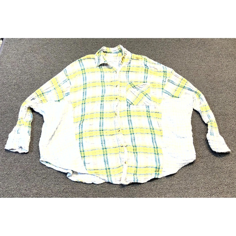 Free People One Of The Guys Shirt Womens XS Oversized Plaid Flannel Button Down